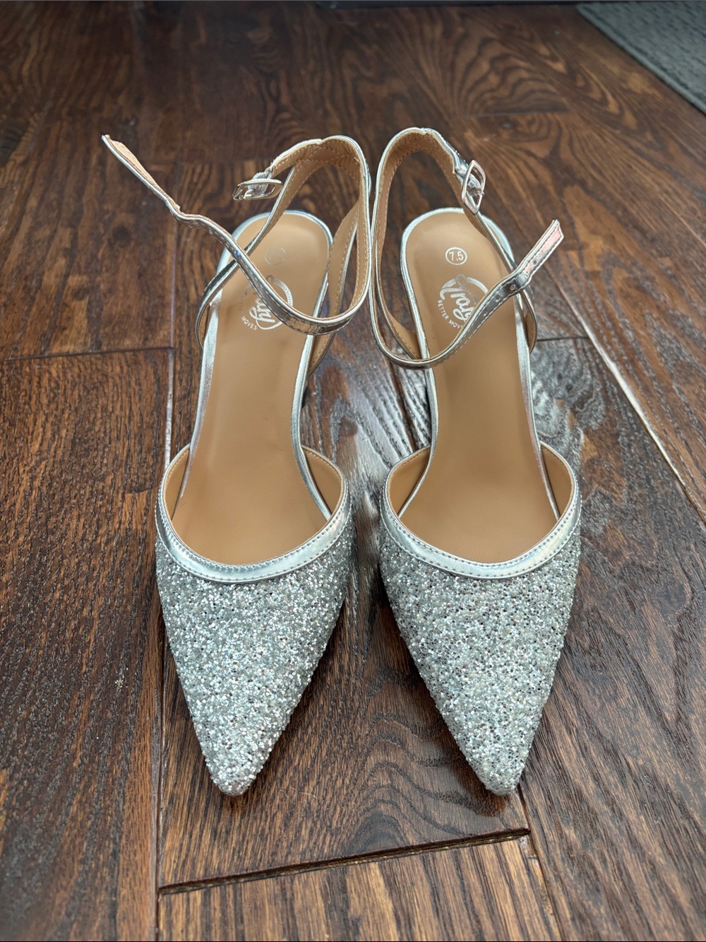 Trary Silver Glitter Pointed Slingback Heels